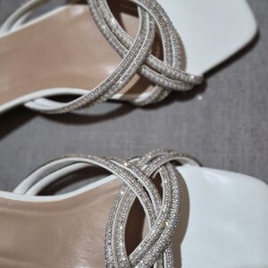 Glam Girl Fashion White Crystal Embellished Heels